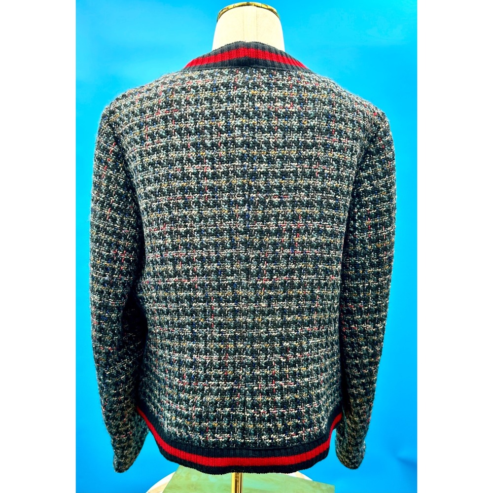Anne Klein NWT Tweed‎ Open Front Jacket Navy Black Red Novelty Trim Size 12 - Picture 4 of 11